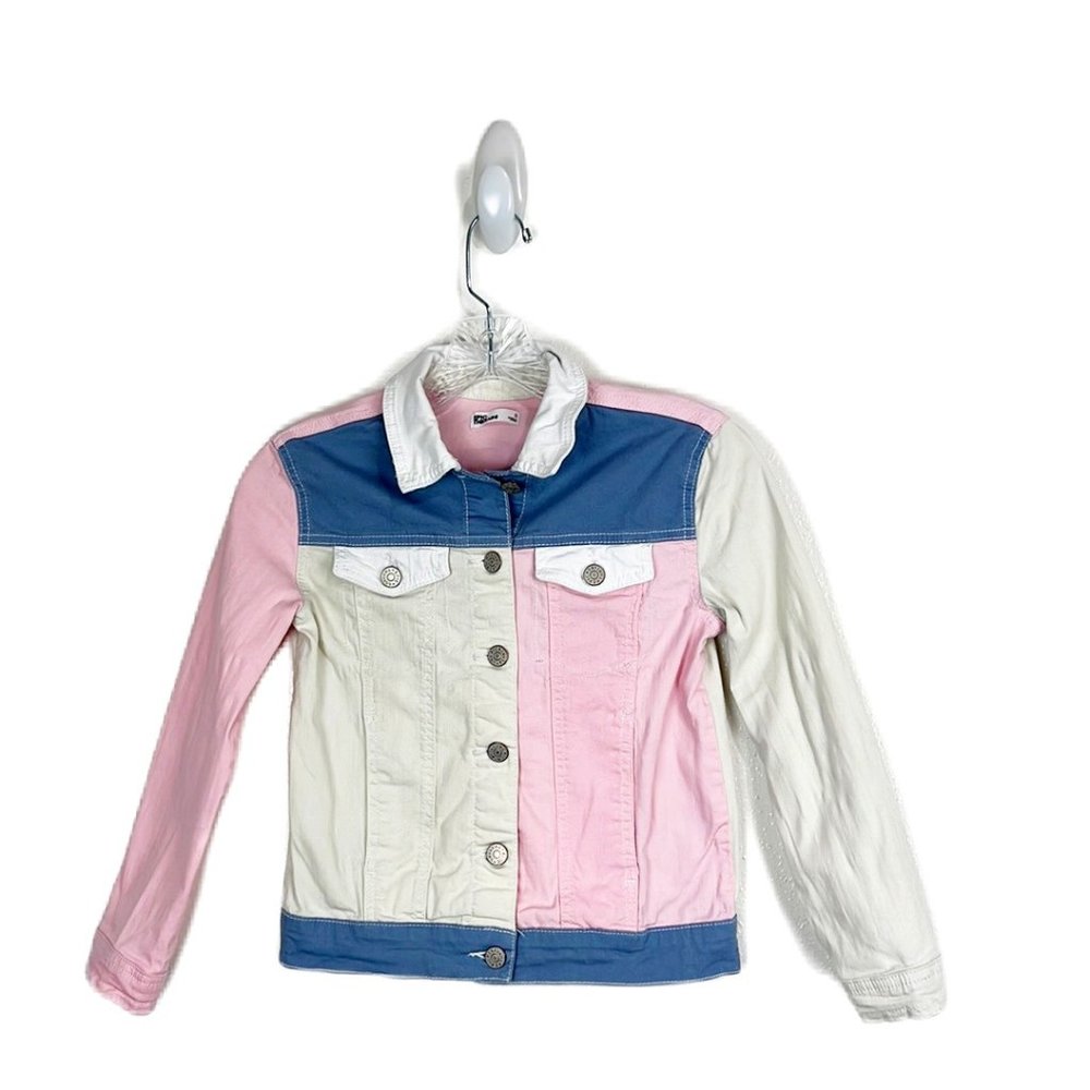 Epic Threads Denim Jacket Kids Small Pink Blue Button Up Color Block Youth